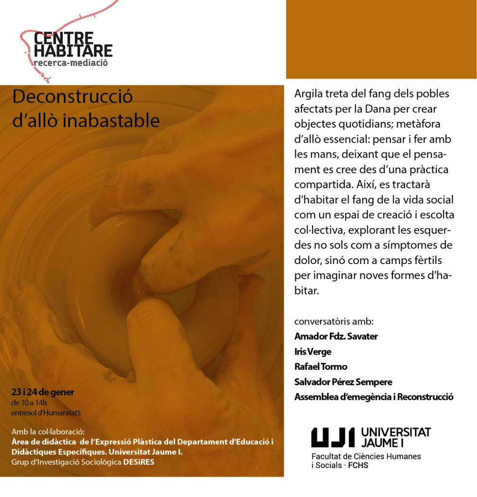 Les catàstrofes mediambientals, com la riuada de 2024 al territori valencià, evidencien la fragilitat de les infraestructures humanes i la necessitat d'afrontar els seus impactes socials i emocionals des d'una perspectiva creativa i inclusiva. Aquest esdeveniment no només va transformar el paisatge físic dels pobles afectats, sinó que també va revelar les tensions entre el desenvolupament urbà, la gestió territorial i la capacitat de resiliència de l'entorn.